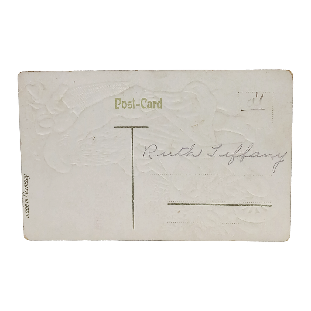 Christmas Postcard Santa Claus in Blue Robe Toy Bag Wheelbarrow w/ Tree