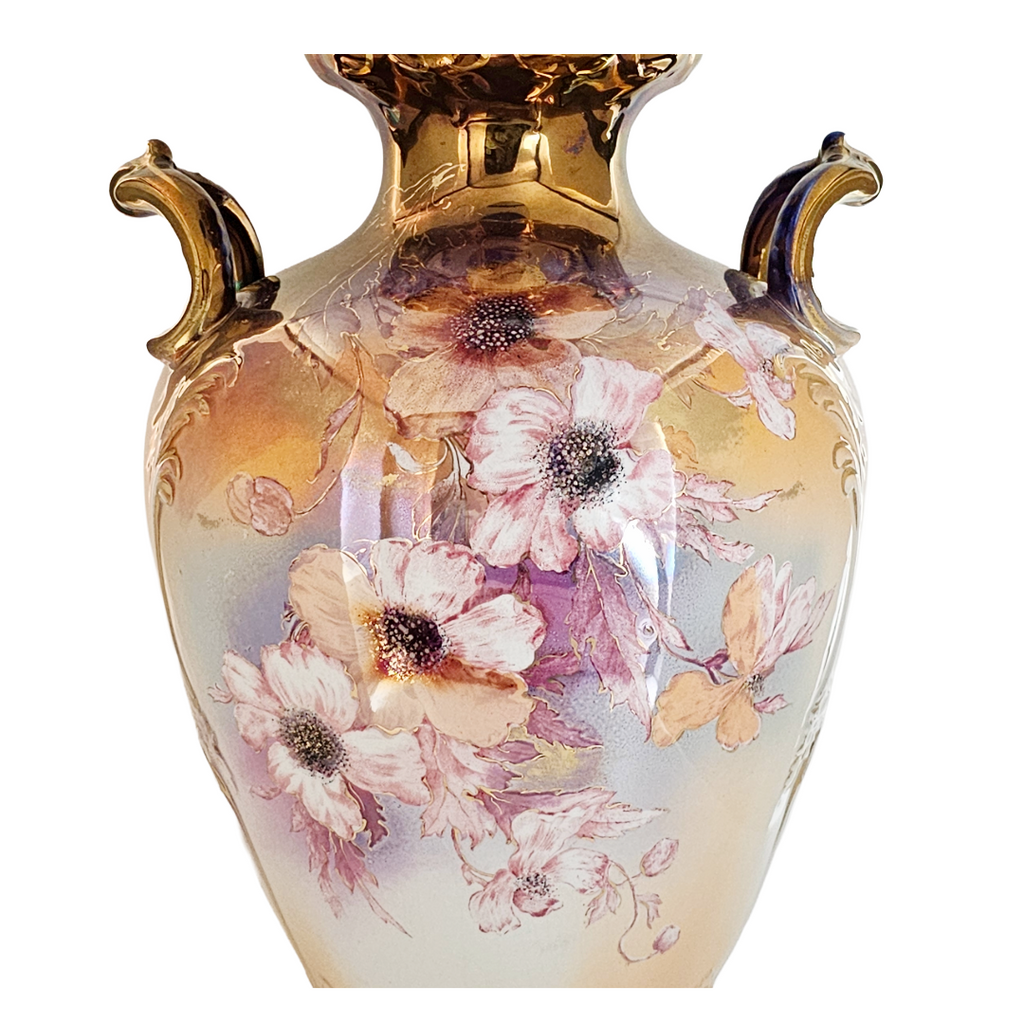 Large Royal Bonn Vase Hand Painted Tiffany Finish Franz Mehlem Germany