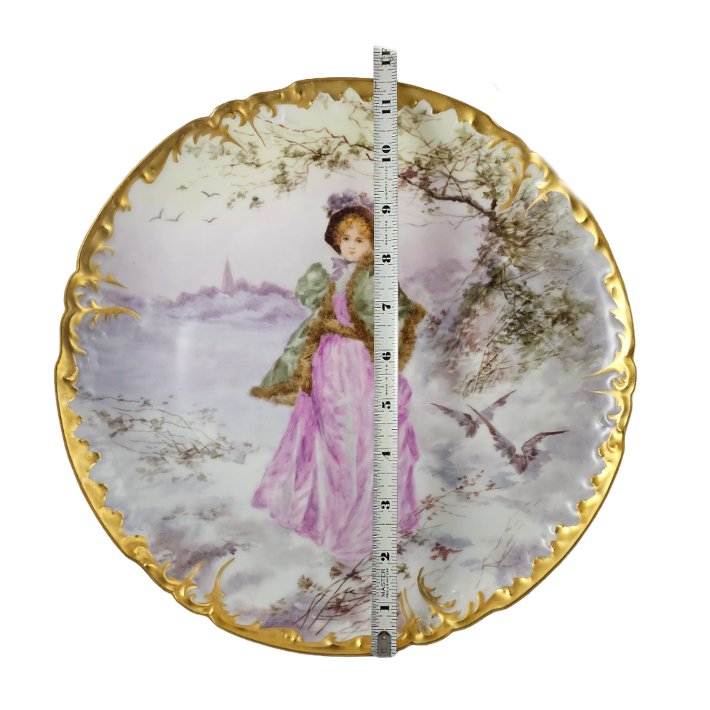 Antique Limoges French Porcelain Charger | JPL Hand Painted Plaque | Large Portrait Plate