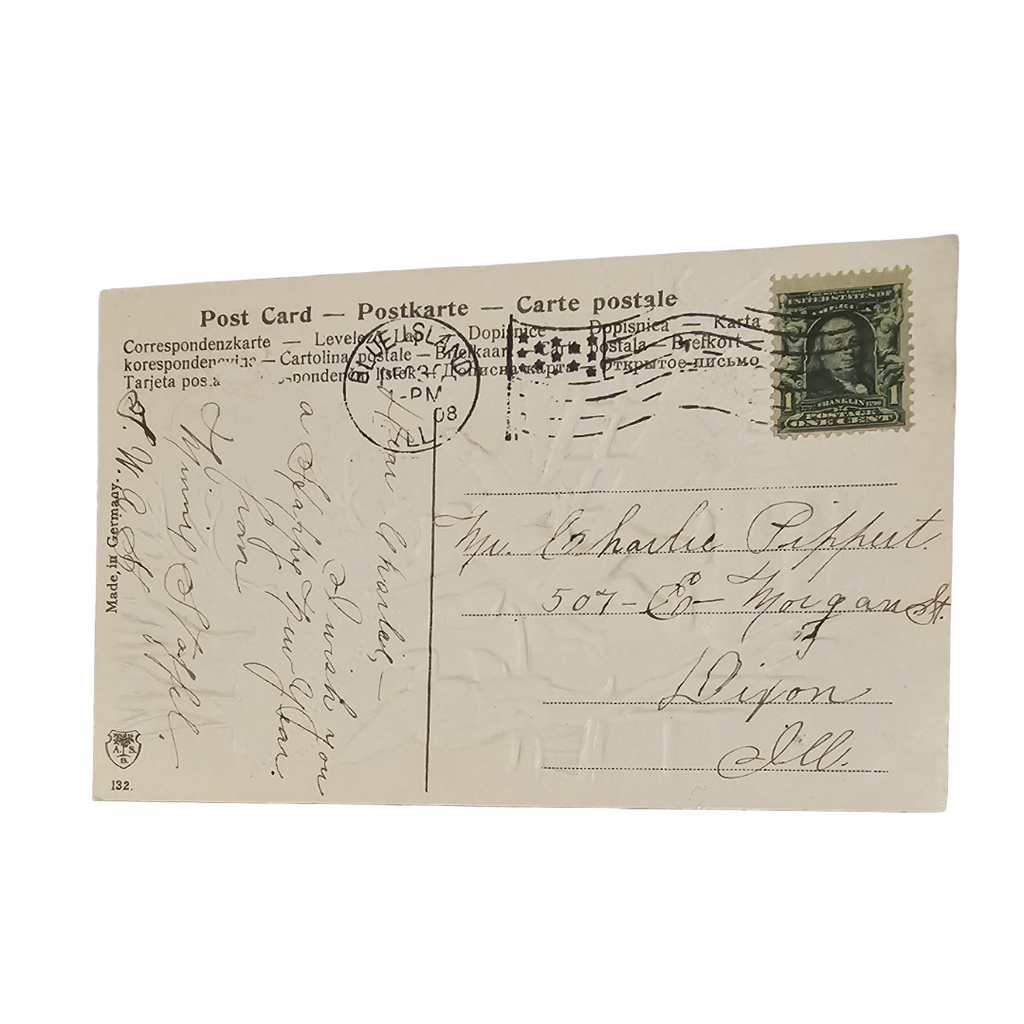 New Year's Greeting Postcard Gnomes with Moon Silver Embossed