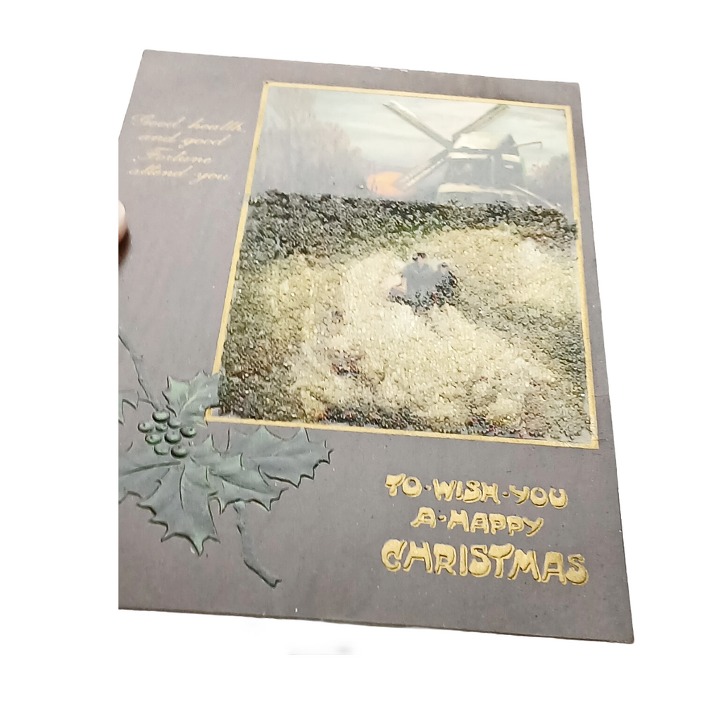 Christmas Postcard Tuck Series 1722 Embossed w/ Glitter Dutch Landscape