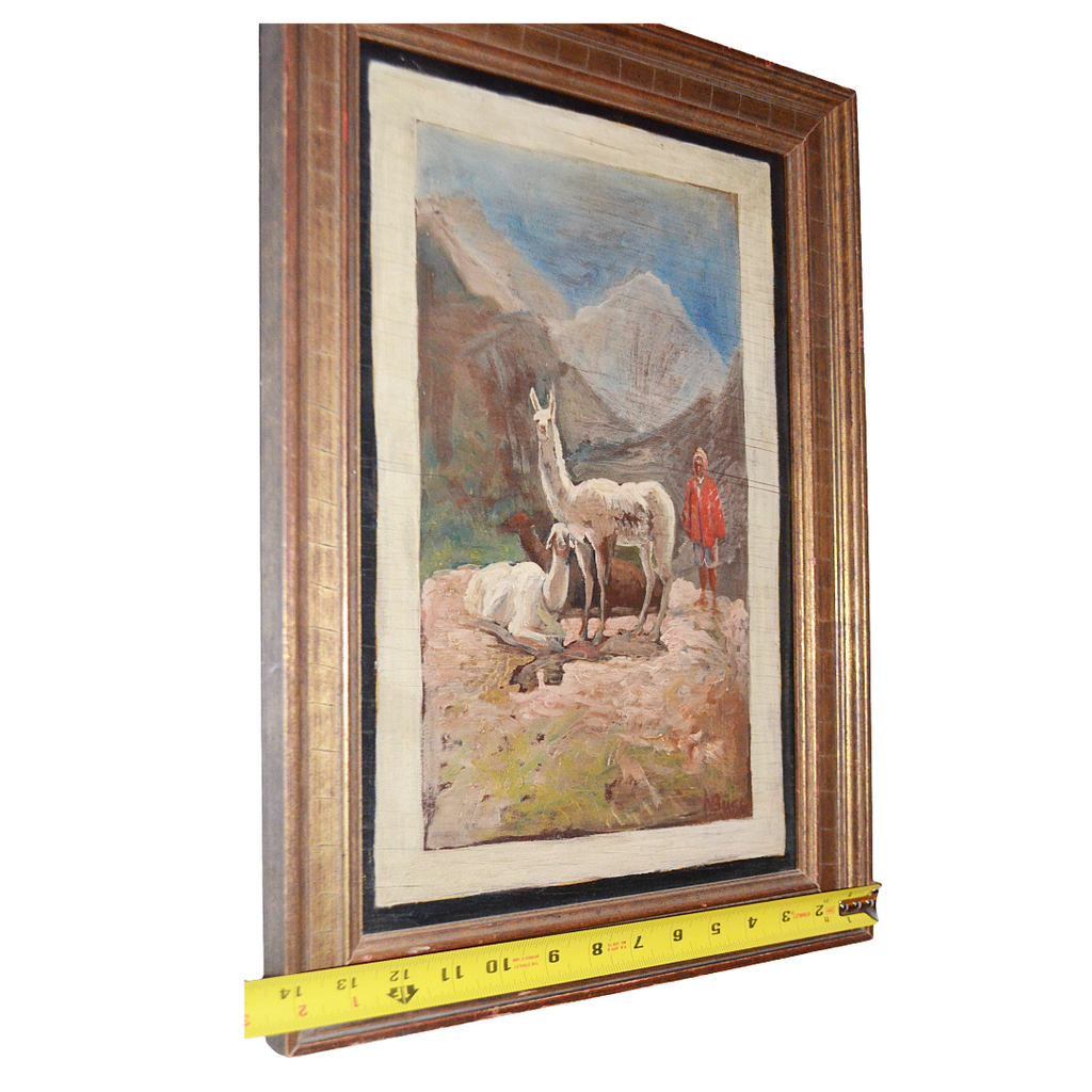 Artist Bush (AMERICAN, 1834 - 1894) Signed NBUSH Oil Peruvian Man Andes Landscape