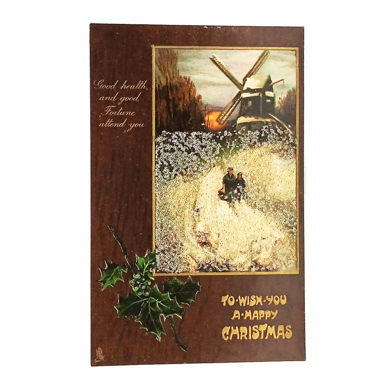 Christmas Postcard Tuck Series 1722 Embossed w/ Glitter Dutch Landscape