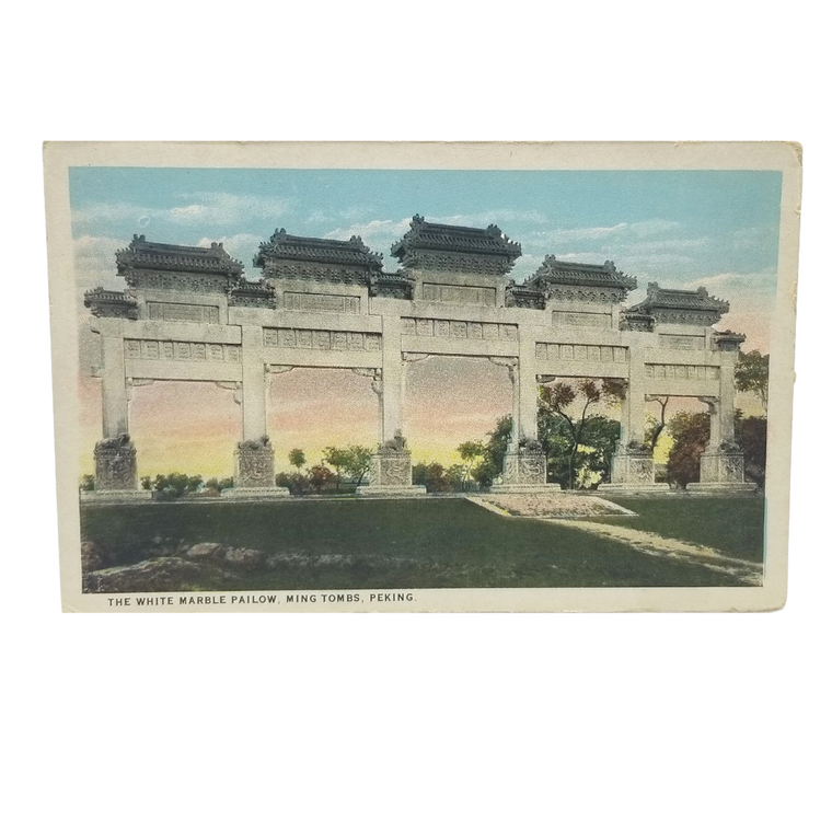 Vintage Postcard The White Marble Pailow, Ming Tombs, Peking China
