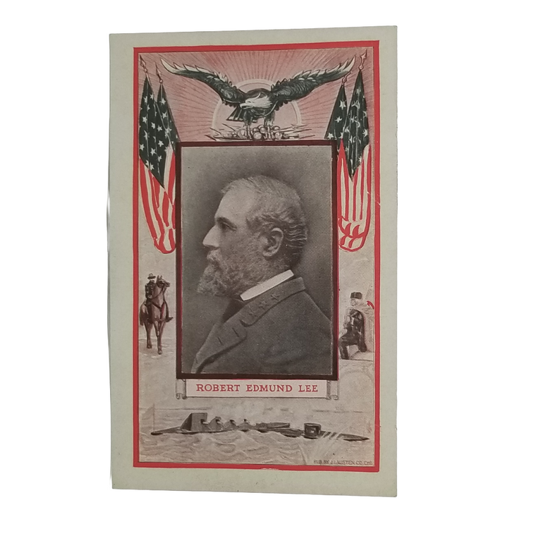 Memorial Postcard Civil War General Robert E. Lee Portrait with Flags & Eagle