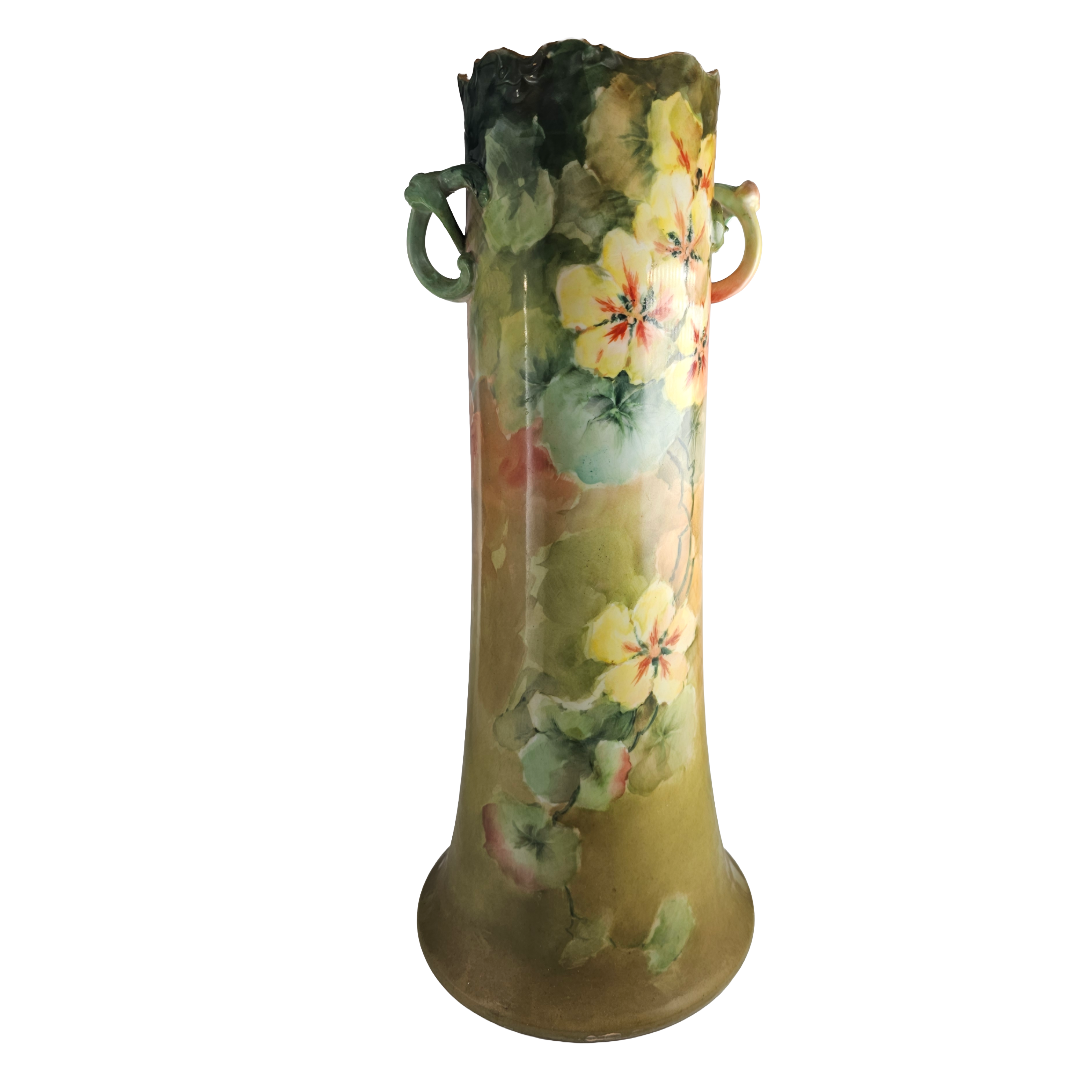 Monumental LIMOGES French Porcelain Hand Painted Floral Vase