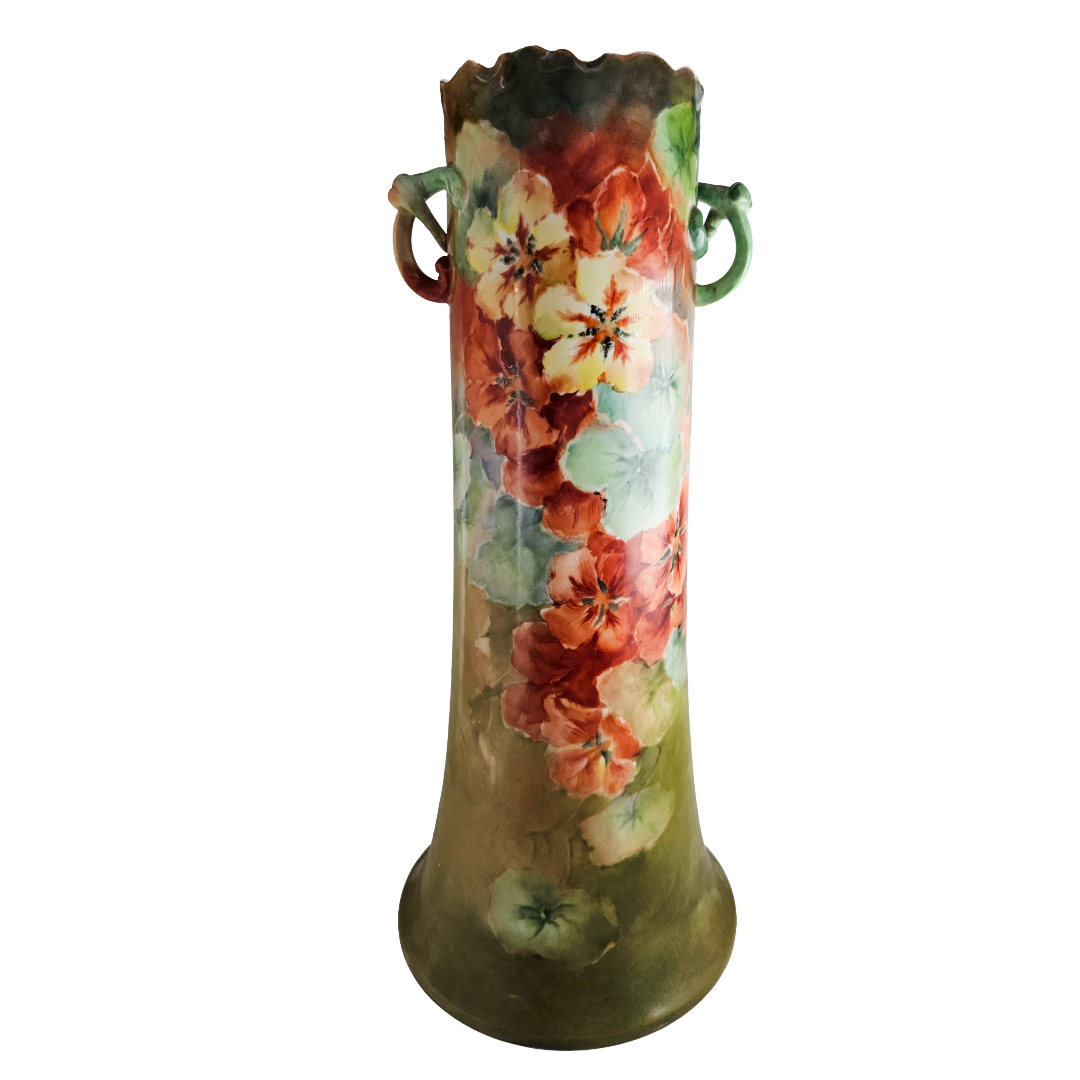 Monumental LIMOGES French Porcelain Hand Painted Floral Vase