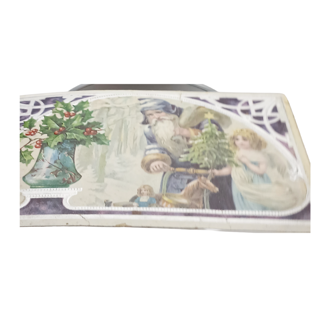 Christmas Postcard Old World Santa in Purple Robe with Angel in Snow