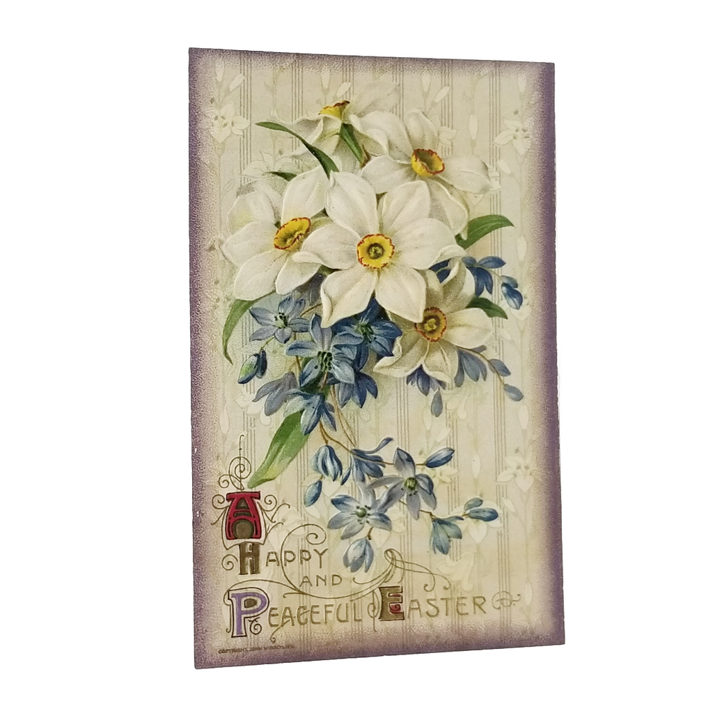 Easter Postcard John Winsch Bouquet of White Lilies & Blue Flowers