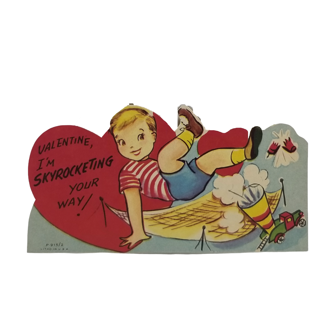 Die Cut Valentine's Card I'm Skyrocketing Your Way Boy w/ Trampoline