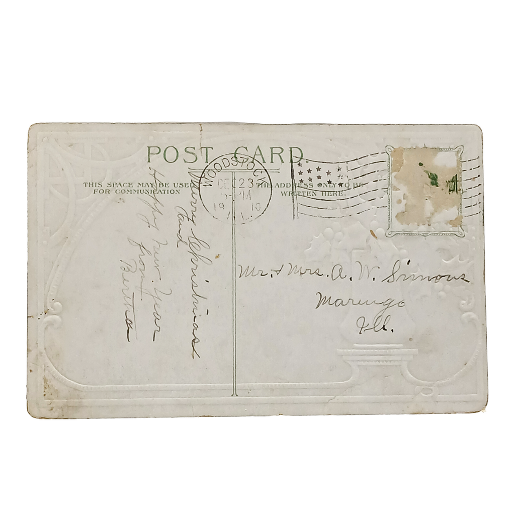 Christmas Postcard Old World Santa in Purple Robe with Angel in Snow