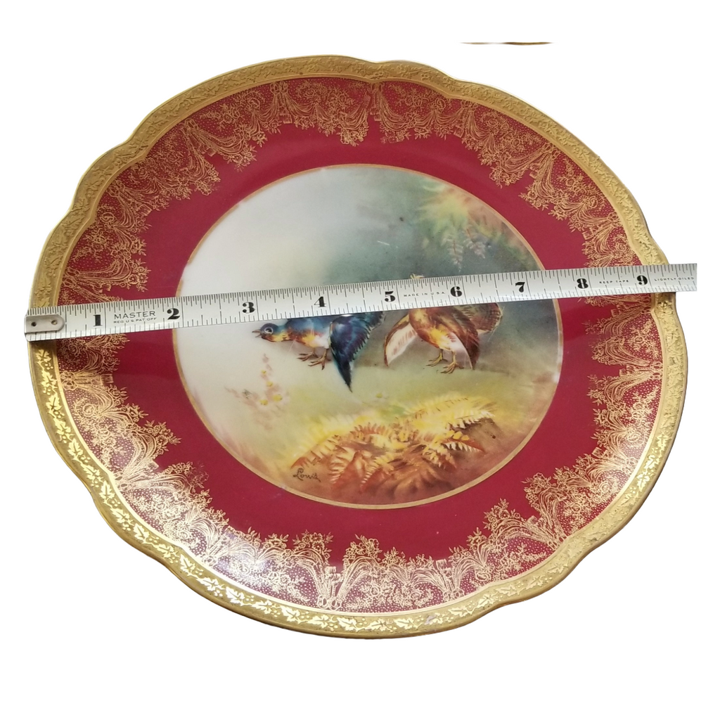 Antique Limoges 9 Piece Game Bird Service, Oval Platter with 8 Plates, Signed