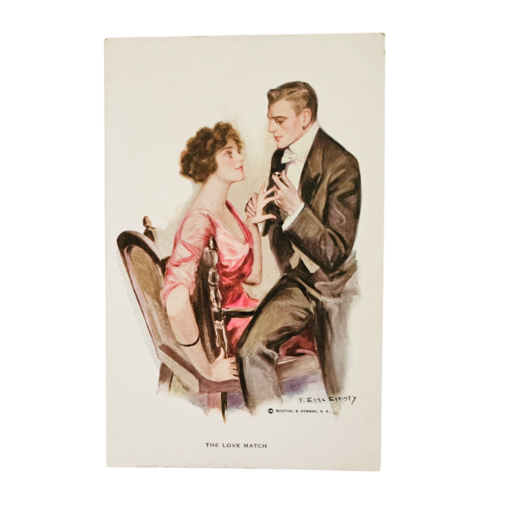 Earl Christy Postcard Romantic Couple in Formal Wear Titled The Love Match