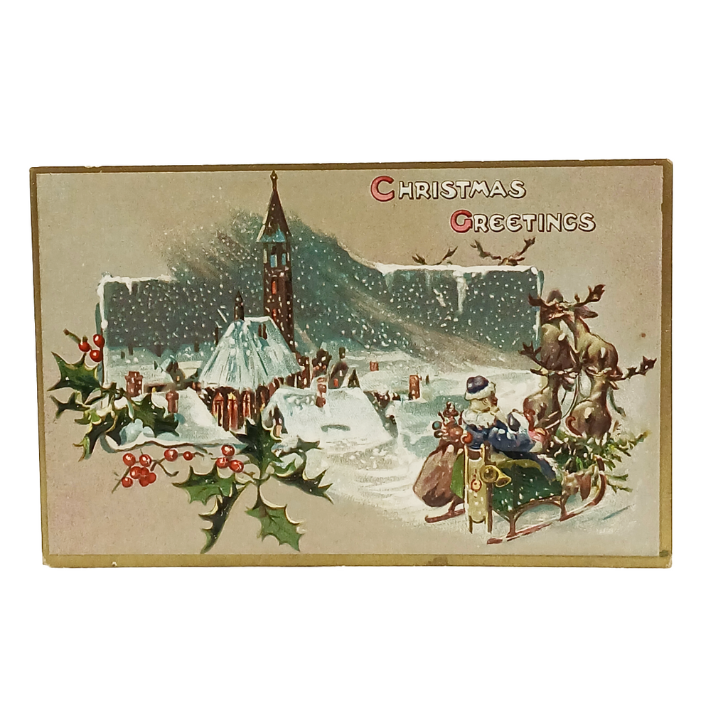 Christmas Postcard Santa Blue Robe Driving Sleigh Raphael Tuck Series 100