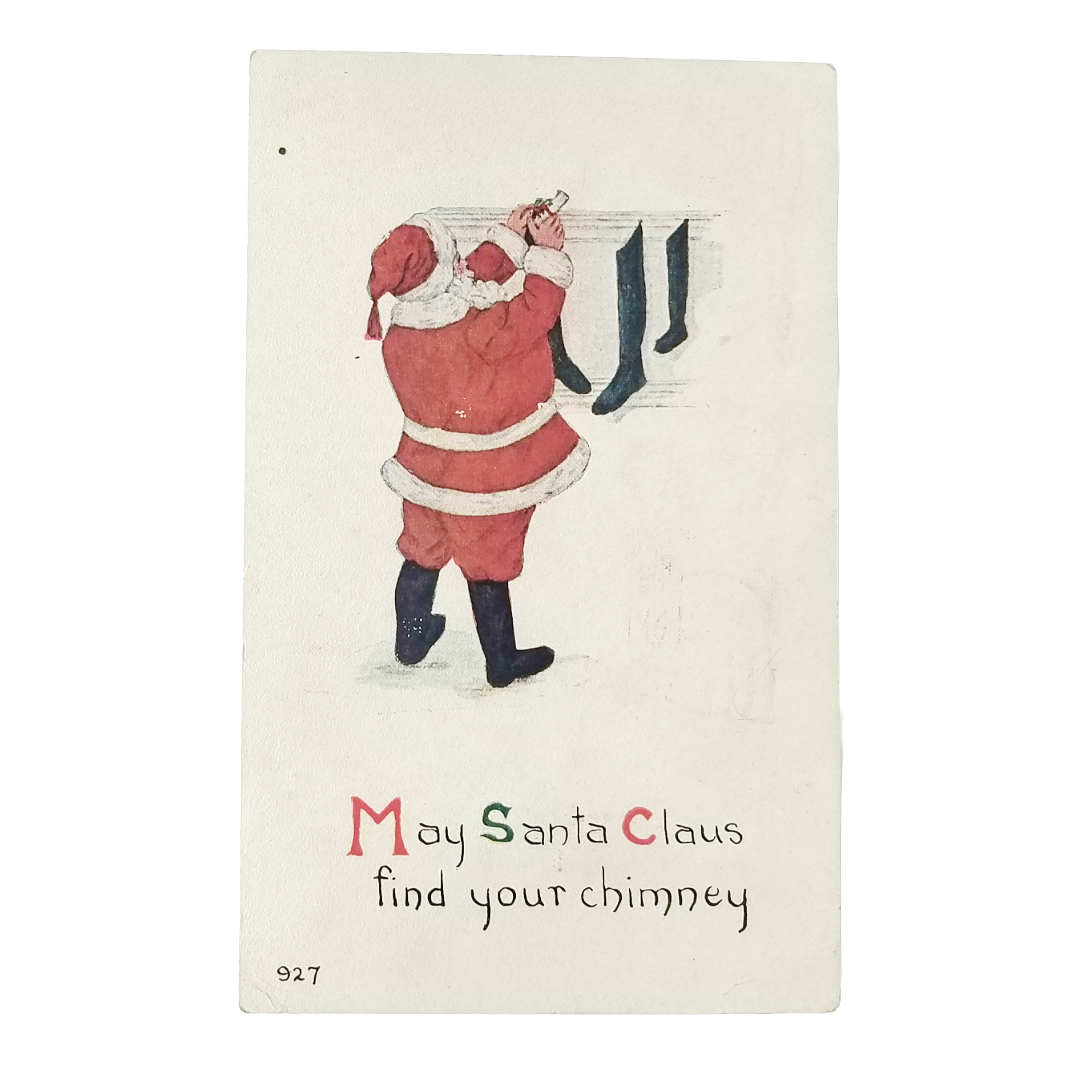 Christmas Postcard Santa Claus Hanging Stockings Series 927