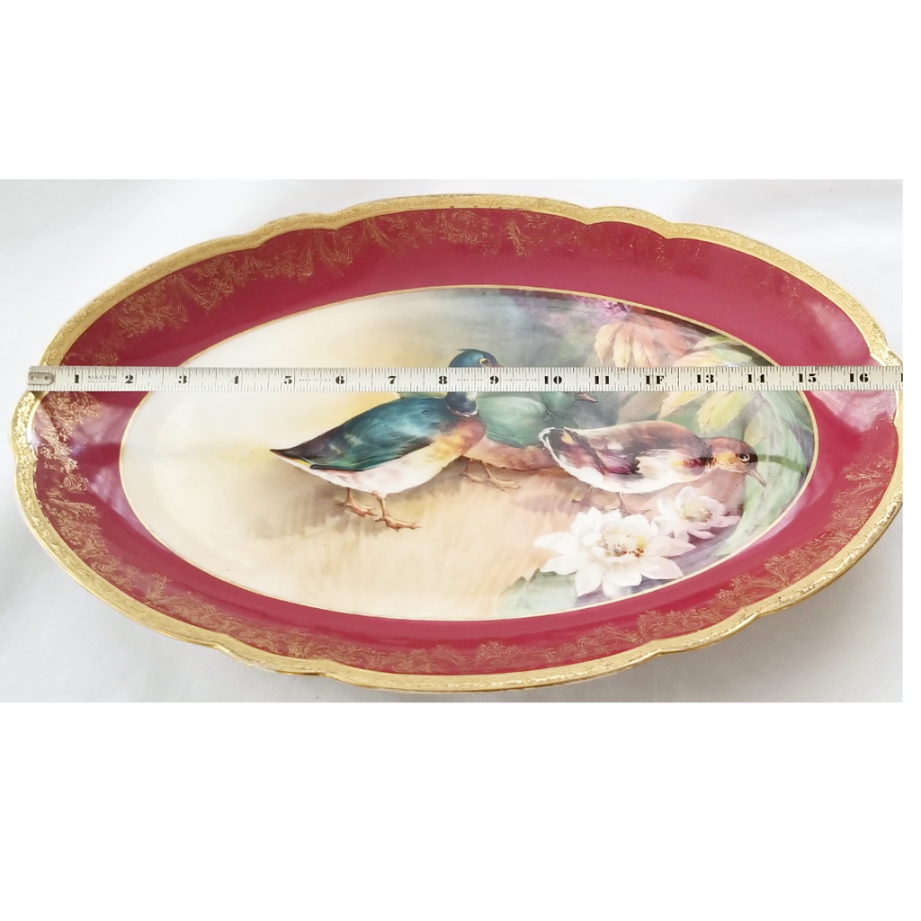 Antique Limoges 9 Piece Game Bird Service, Oval Platter with 8 Plates, Signed