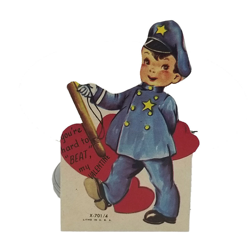 Die Cut Valentine Card Police Officer boy with Baton