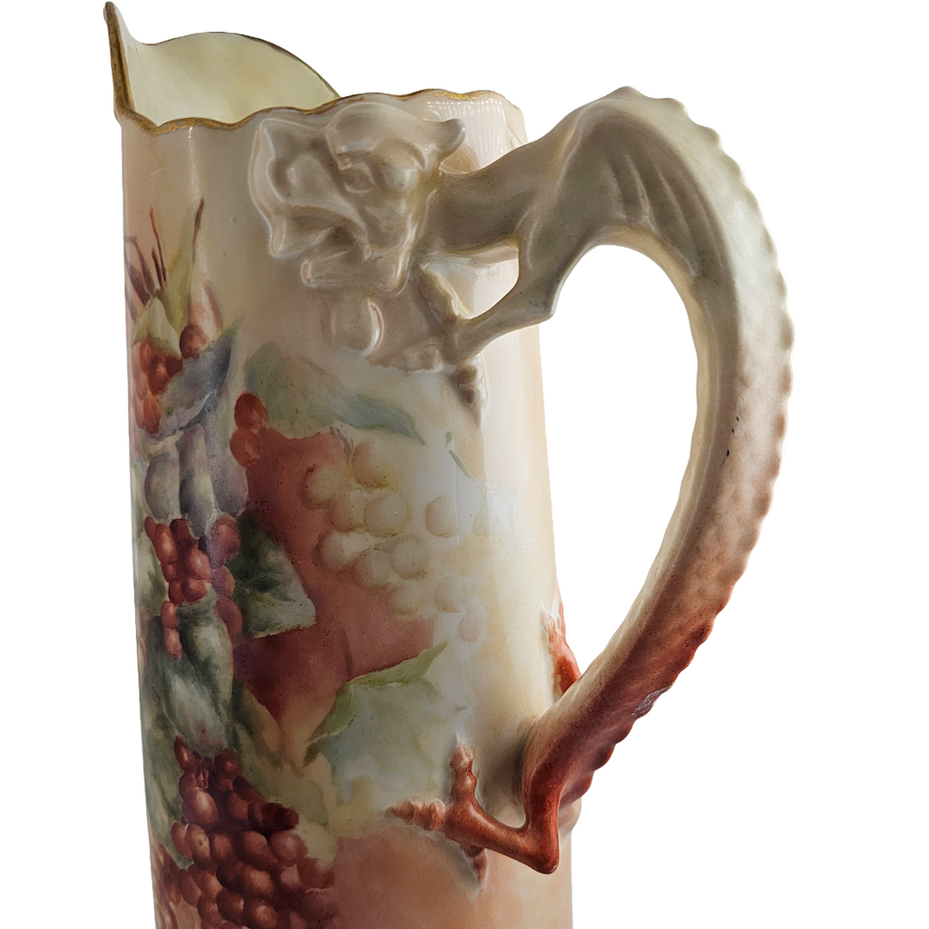 Limoges Porcelain Dragon Handle Man of North Jean Pouyat Red Currants Tankard Pitcher