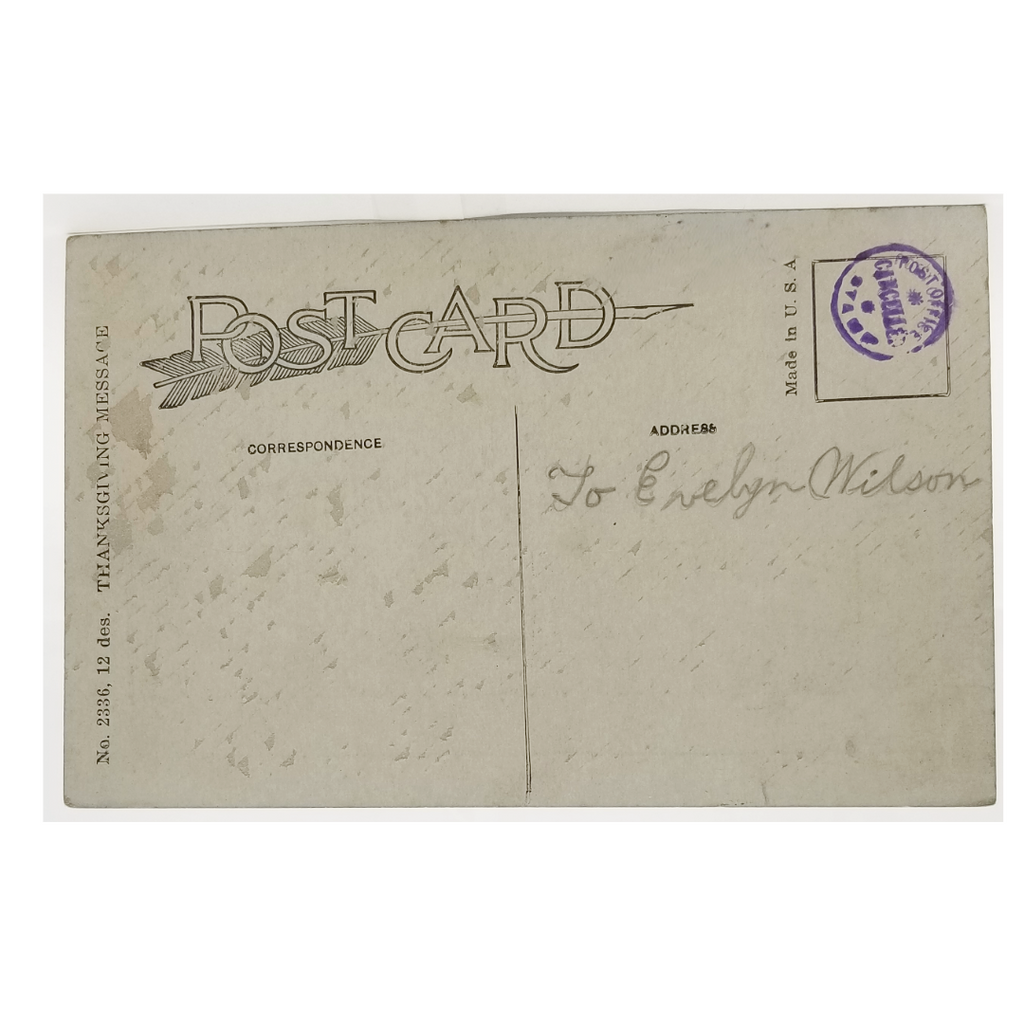 Thanksgiving Postcard 1920s Deco Era Artist Weaver Turkey in Pumpkin Field