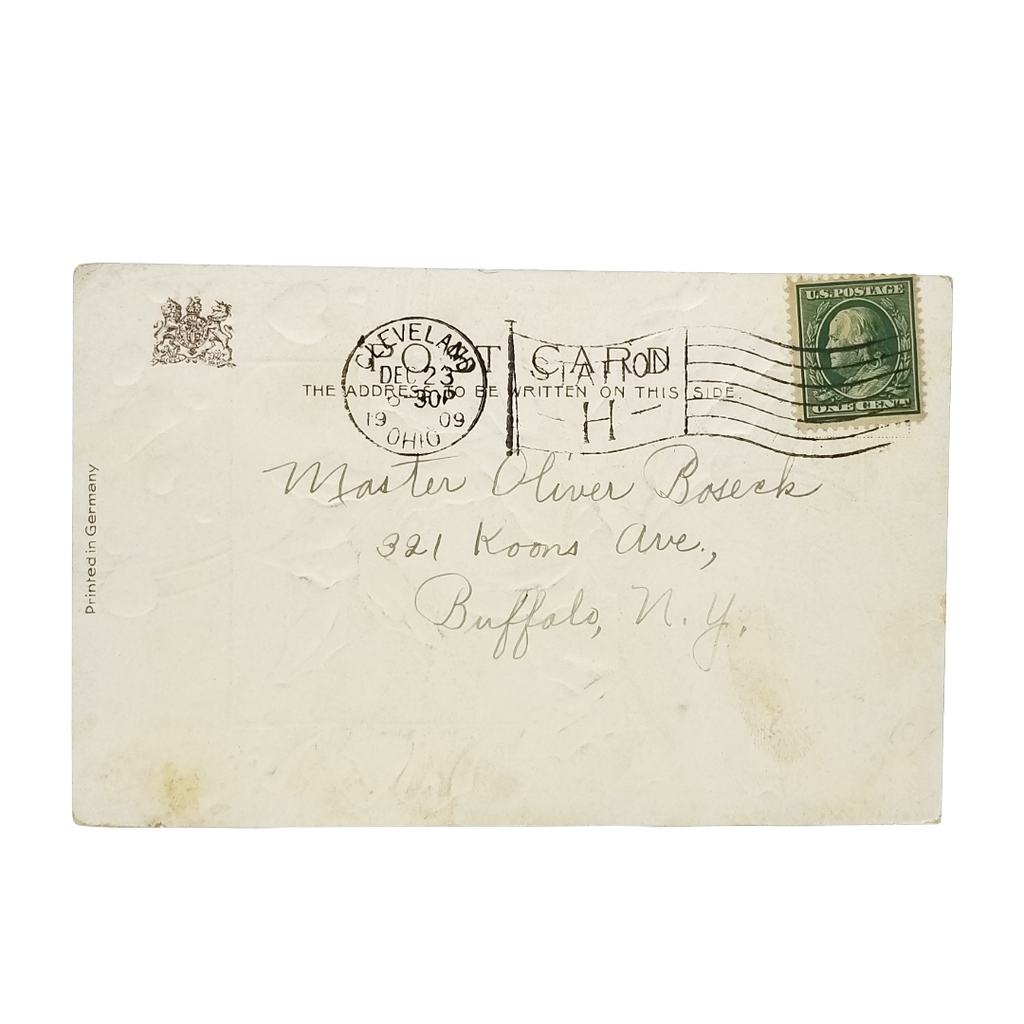 Christmas Postcard Santa Claus White Robe Candy Holly Tuck Pub.