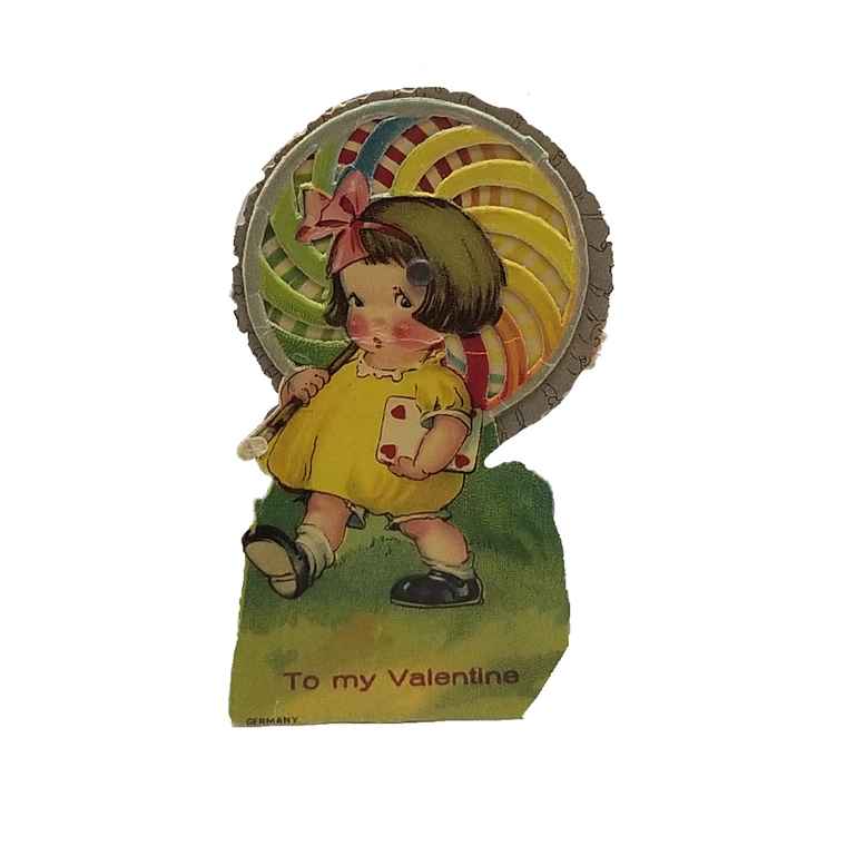 Miniature Die Cut Mechanical Valentine Card Little Girl Kaleidoscope Spinner
