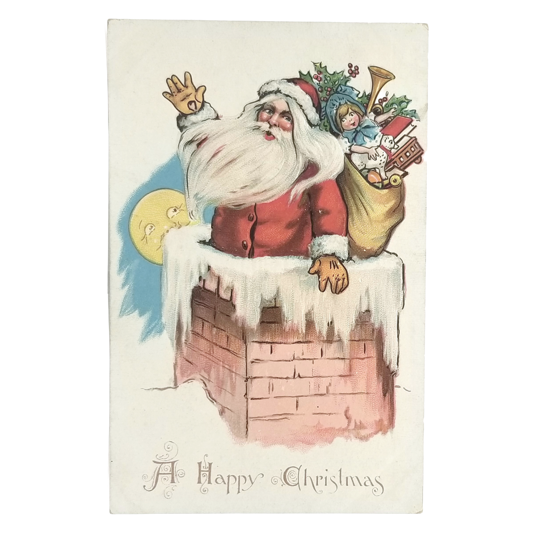 Antique Christmas Postcard, Santa Waving From Chimney, Raphael Tuck Series 51
