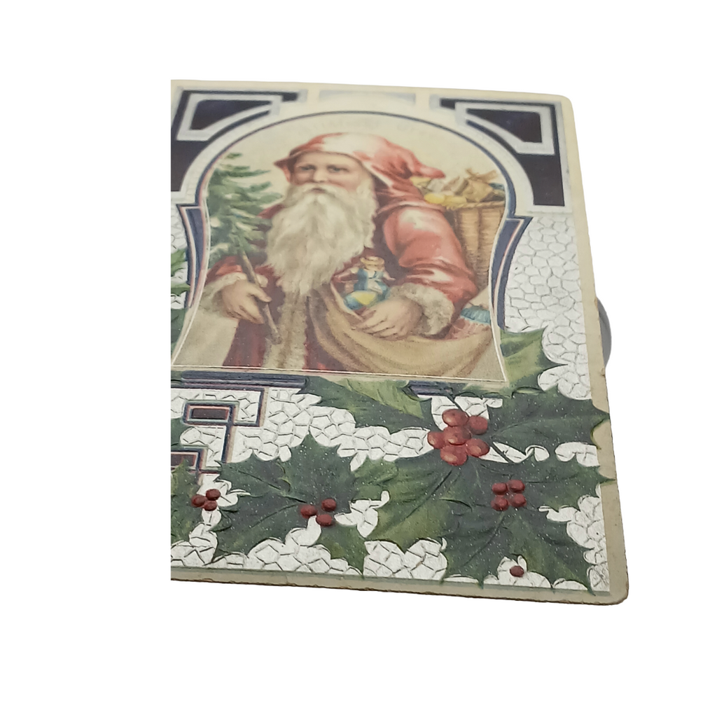 Christmas Postcard Santa Claus Pink Robe Silver Embossed Background 679