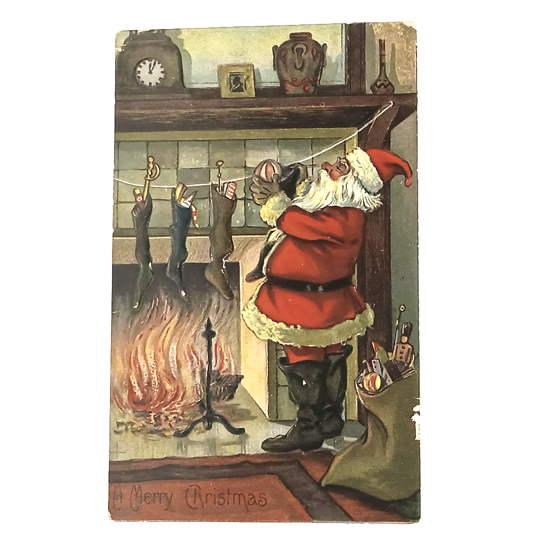 Christmas Postcard Santa Hanging Stockings, Night Before Christmas Series