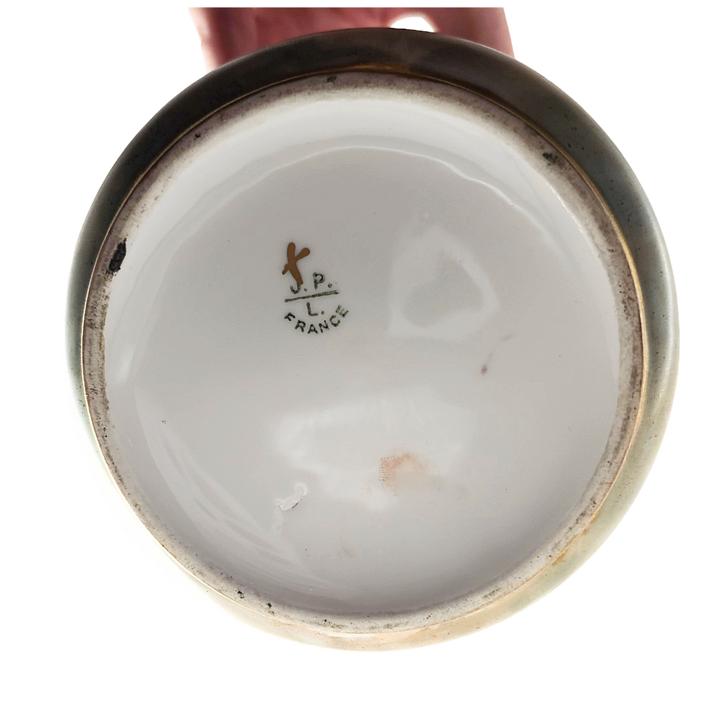 Limoges Porcelain Dragon Handle Man of North Jean Pouyat Red Currants Tankard Pitcher