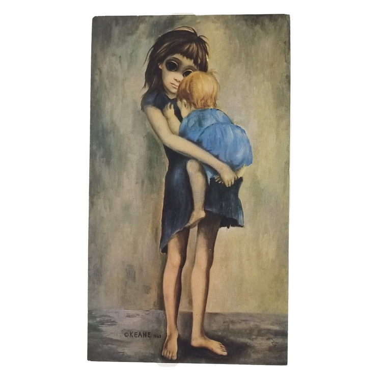Margaret Keane Postcard Big Eyes Child Holding Baby The Caretaker 1960s