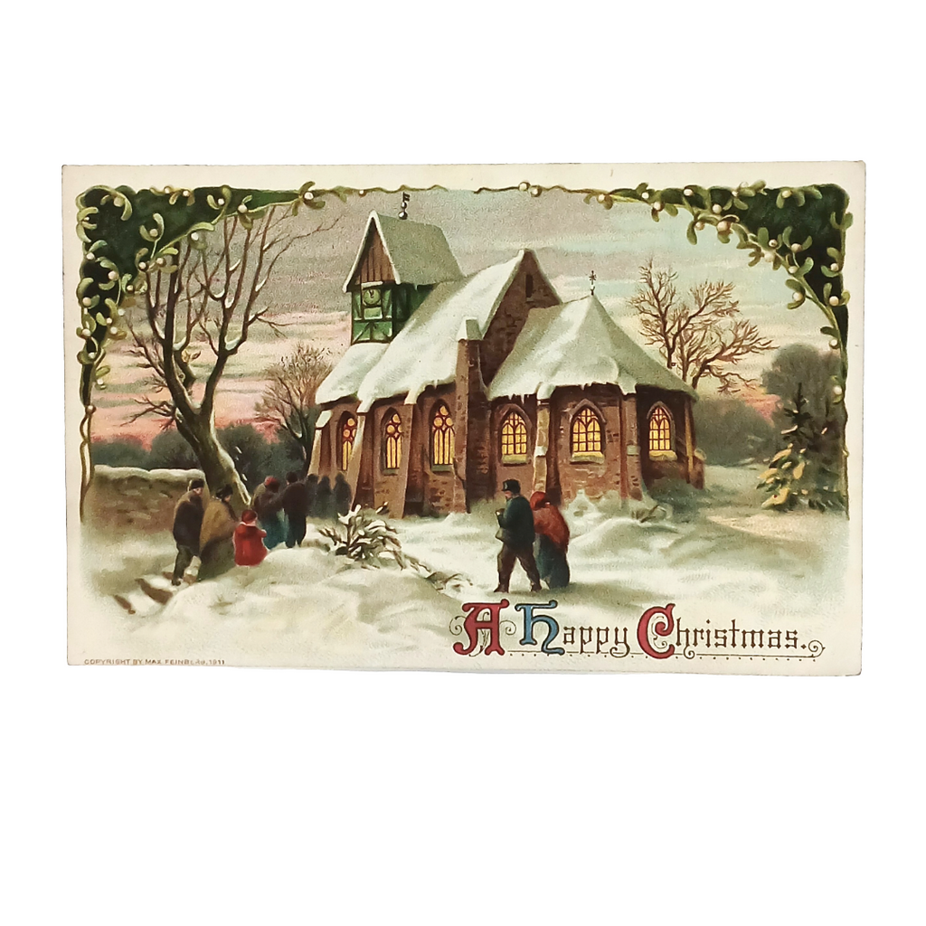 Christmas Postcard Series 18027 Chromo  Card Snowy Evening Landscape
