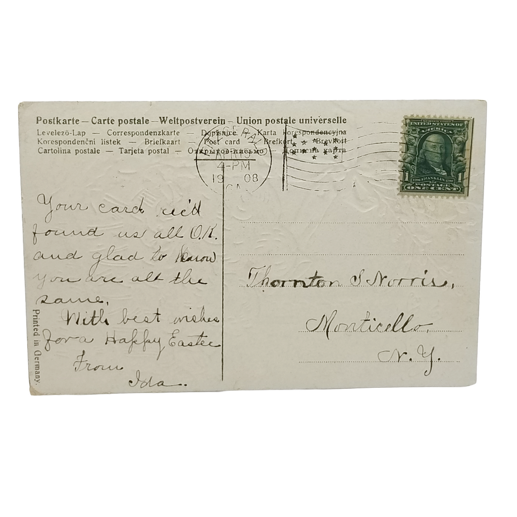 Easter Postcard German Card Baby Chicks in Basket Gold Highlights