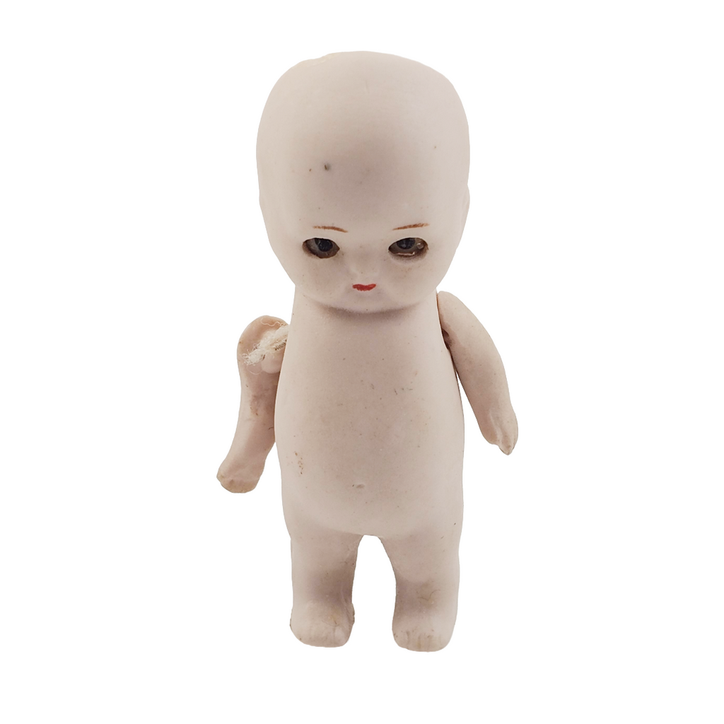 All Bisque German Kewpie Baby Dollhouse Doll Glass Eyes Jointed Arms