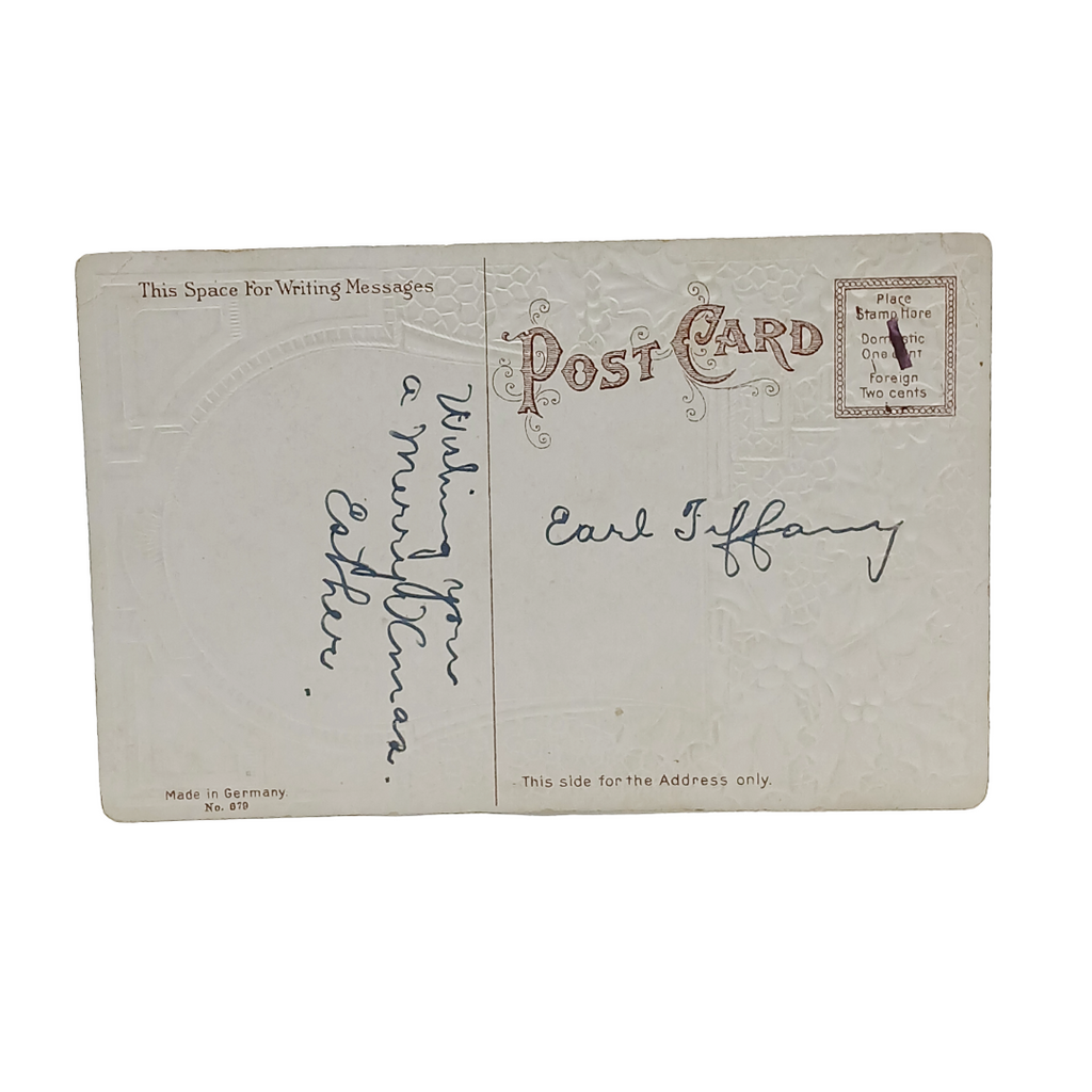 Christmas Postcard Santa Claus Pink Robe Silver Embossed Background 679