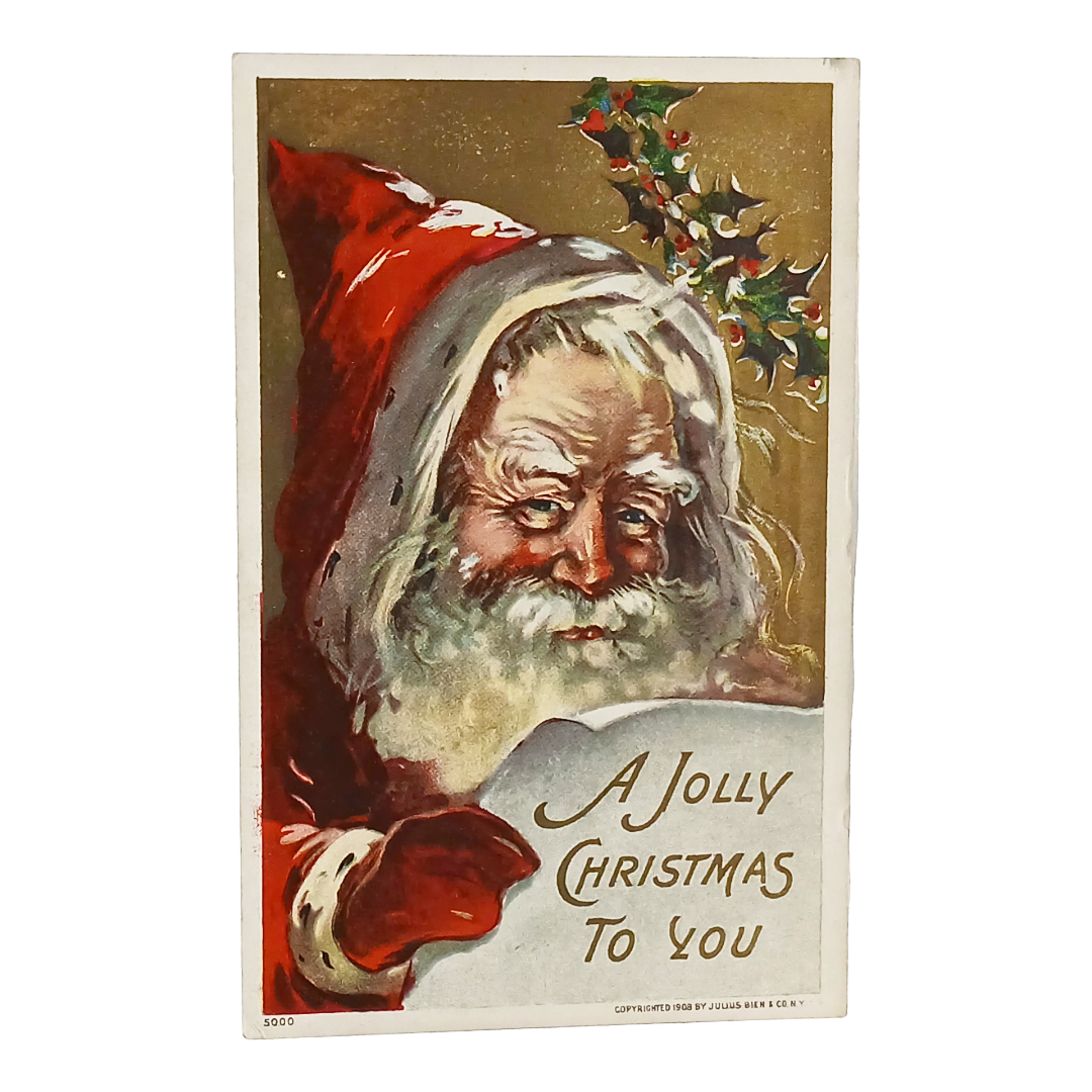 Santa Claus Christmas Postcard Jolly Saint Nick Reading List Julius Bien 1908