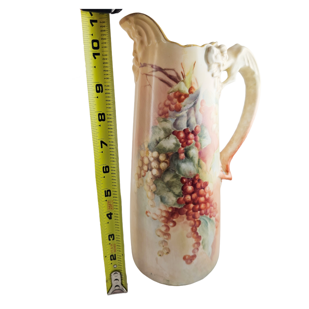 Limoges Porcelain Dragon Handle Man of North Jean Pouyat Red Currants Tankard Pitcher