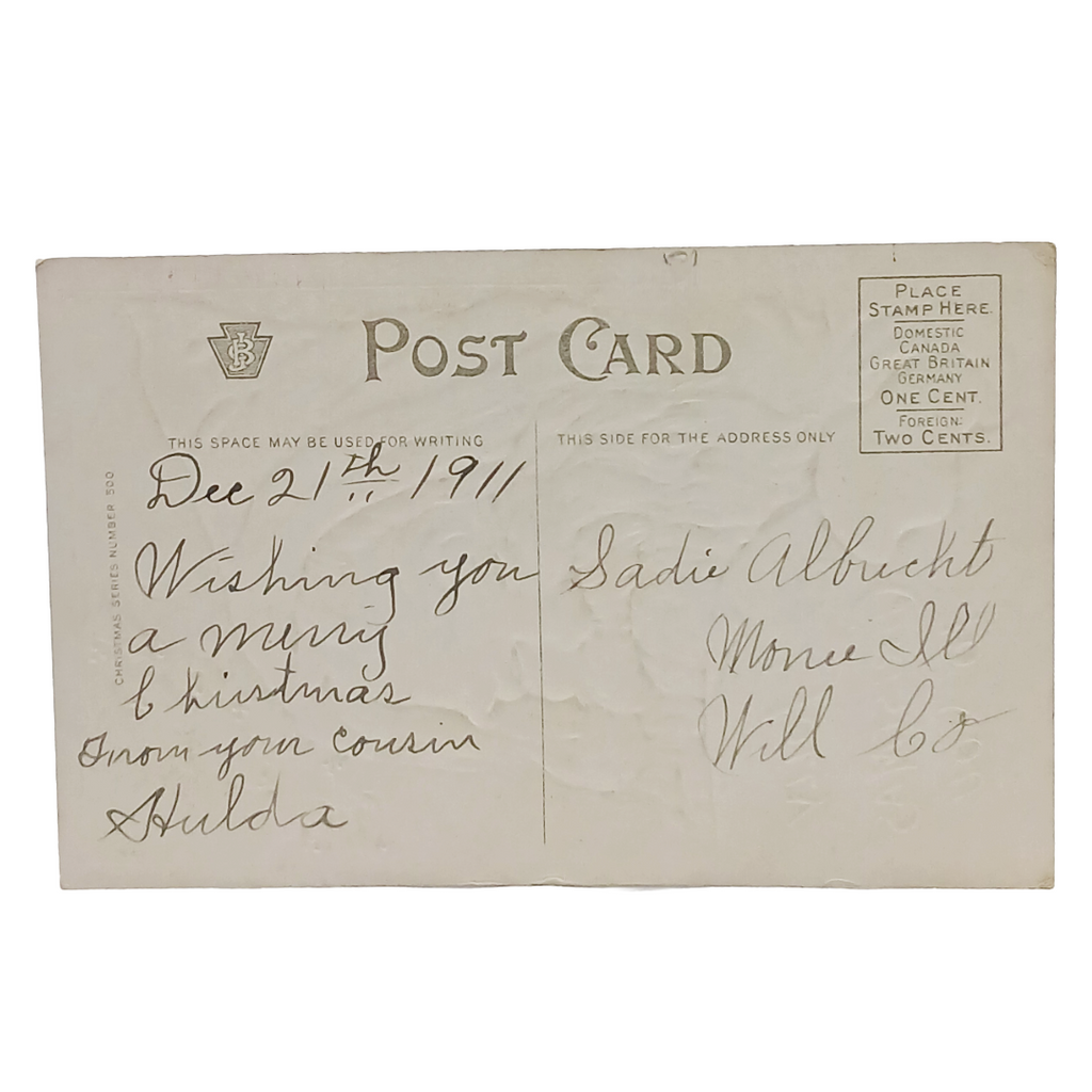 Santa Claus Christmas Postcard Jolly Saint Nick Reading List Julius Bien 1908
