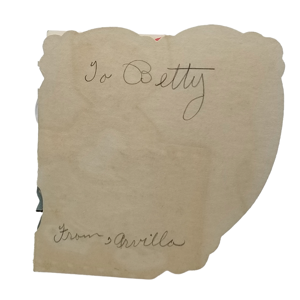 Die Cut Valentine Card Little Girl w/ Bat Giant Heart