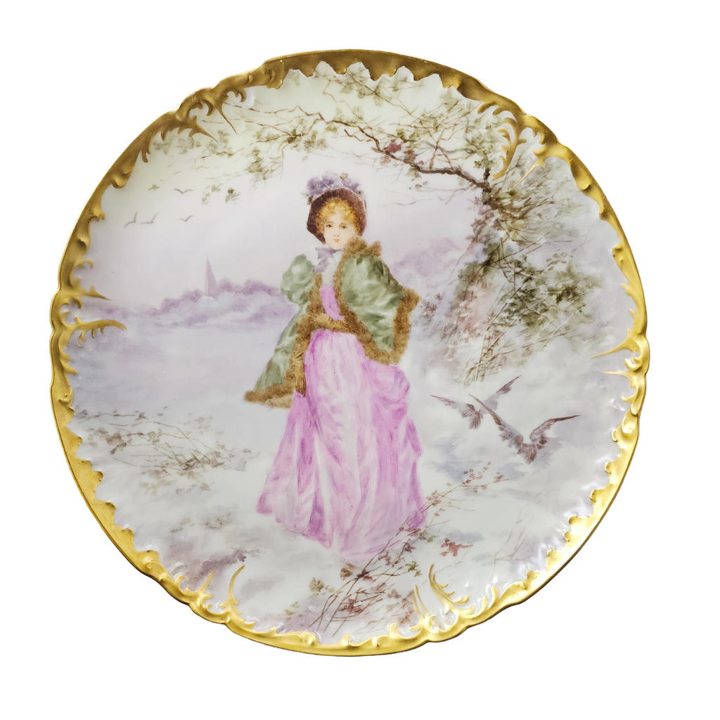Antique Limoges French Porcelain Charger | JPL Hand Painted Plaque | Large Portrait Plate