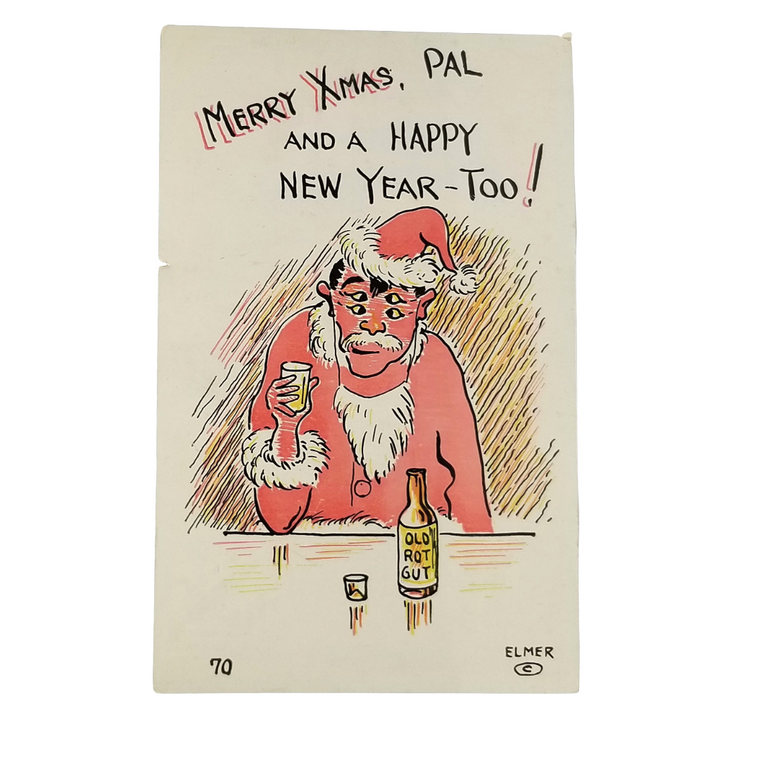 Comical Christmas Postcard Drunken Santa Artist Elmer Anderson