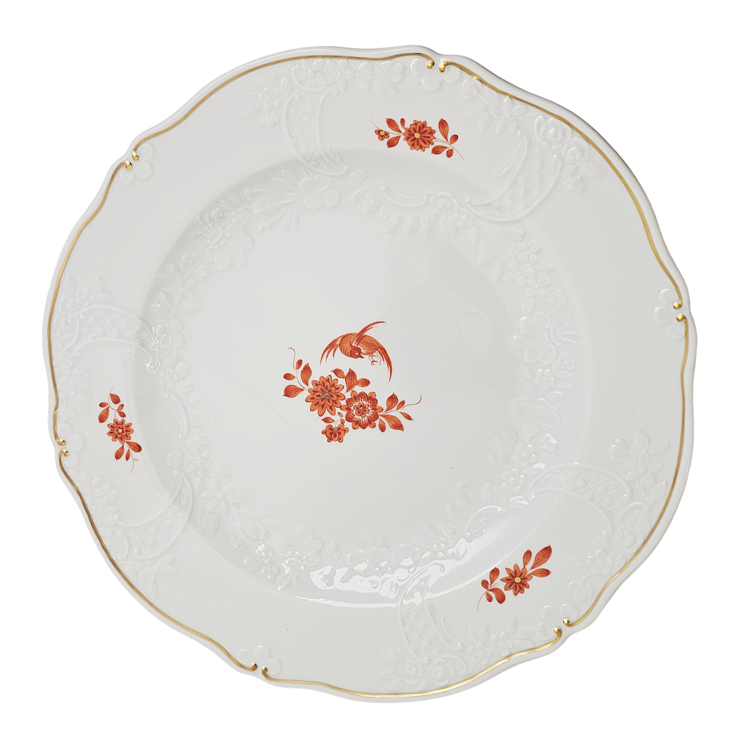 WWII Era Meissen German Porcelain Luncheon or Dinner Plate Red Pheasant Pattern