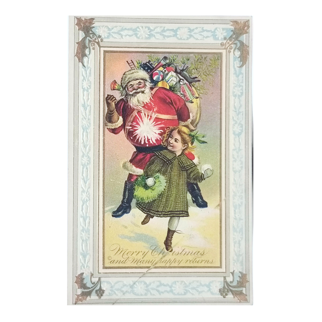 Christmas Postcard Santa Chasing Girl Throwing Snowballs Series 567 JJ Marks