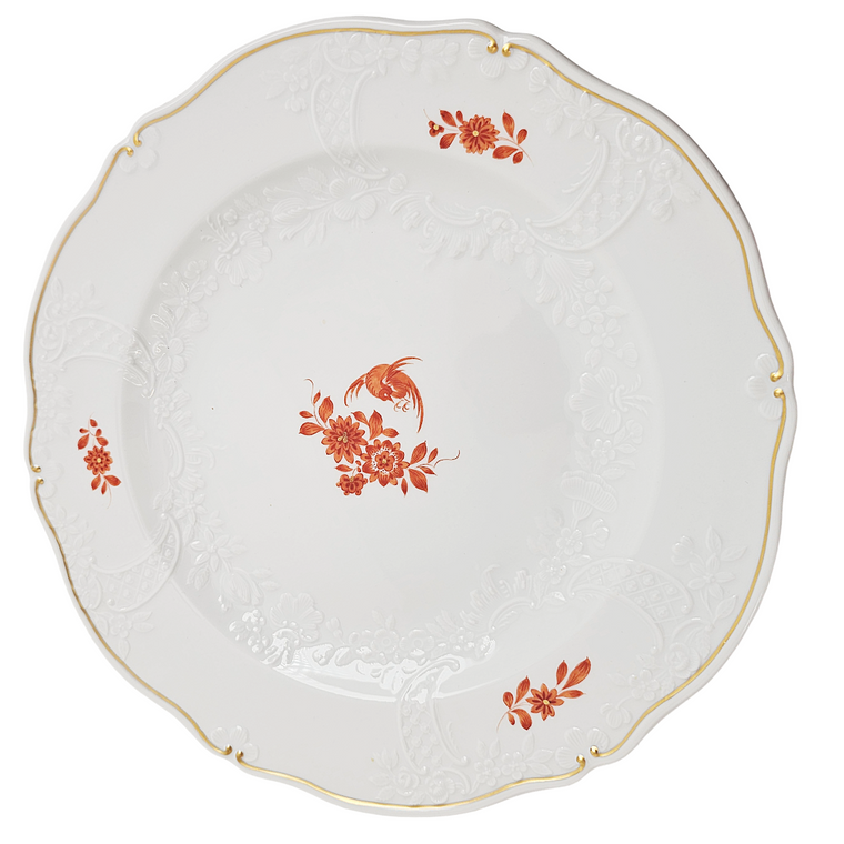 WWII Era Meissen German Porcelain Luncheon or Dinner Plate Red Pheasant Pattern