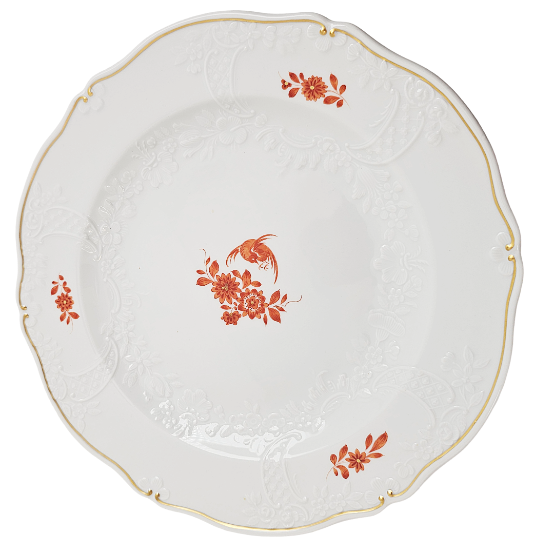 WWII Era Meissen German Porcelain Luncheon or Dinner Plate Red Pheasant Pattern