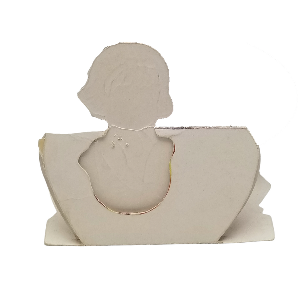 Vintage Valentine Die Cut Girl in Boat Holding Heart Pop Out Card