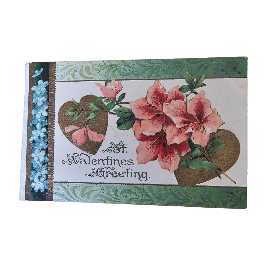 Valentine Postcard Gold Heart with Flowers Winsch Pub