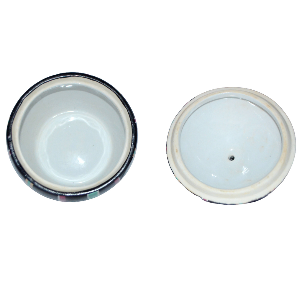 Robj French Art Deco Covered Jar Tobacco or Vanity Box Asian Lady w/ Fan