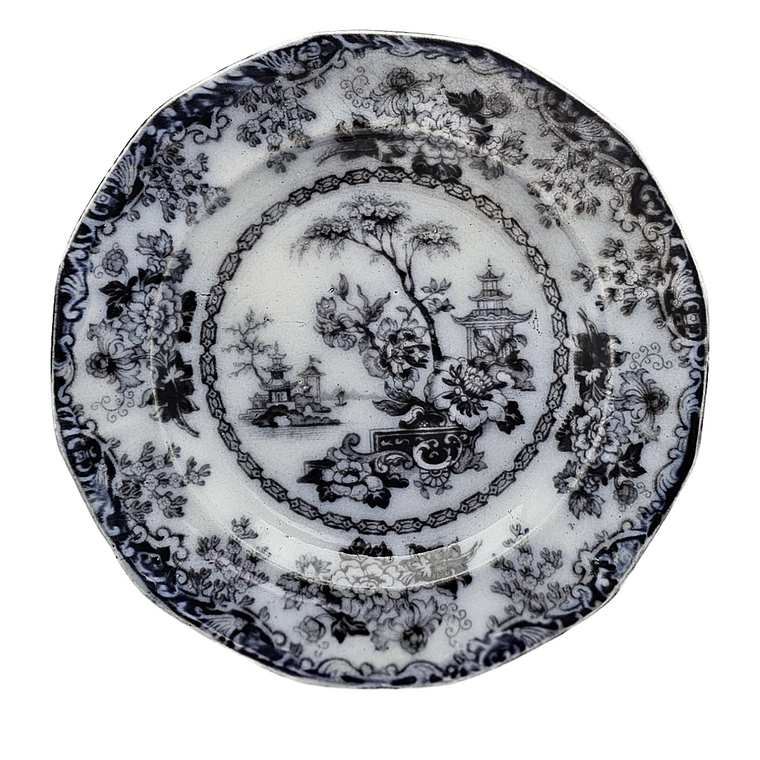Antique English Ironstone Mulberry Transfer Plate Rhoda Gardens Pattern Circa 1840-1850