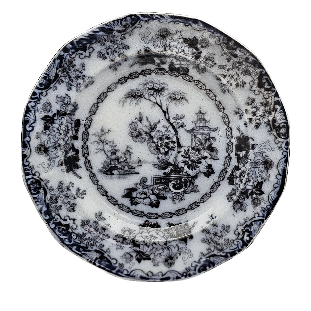 Antique English Ironstone Mulberry Transfer Plate Rhoda Gardens Pattern Circa 1840-1850
