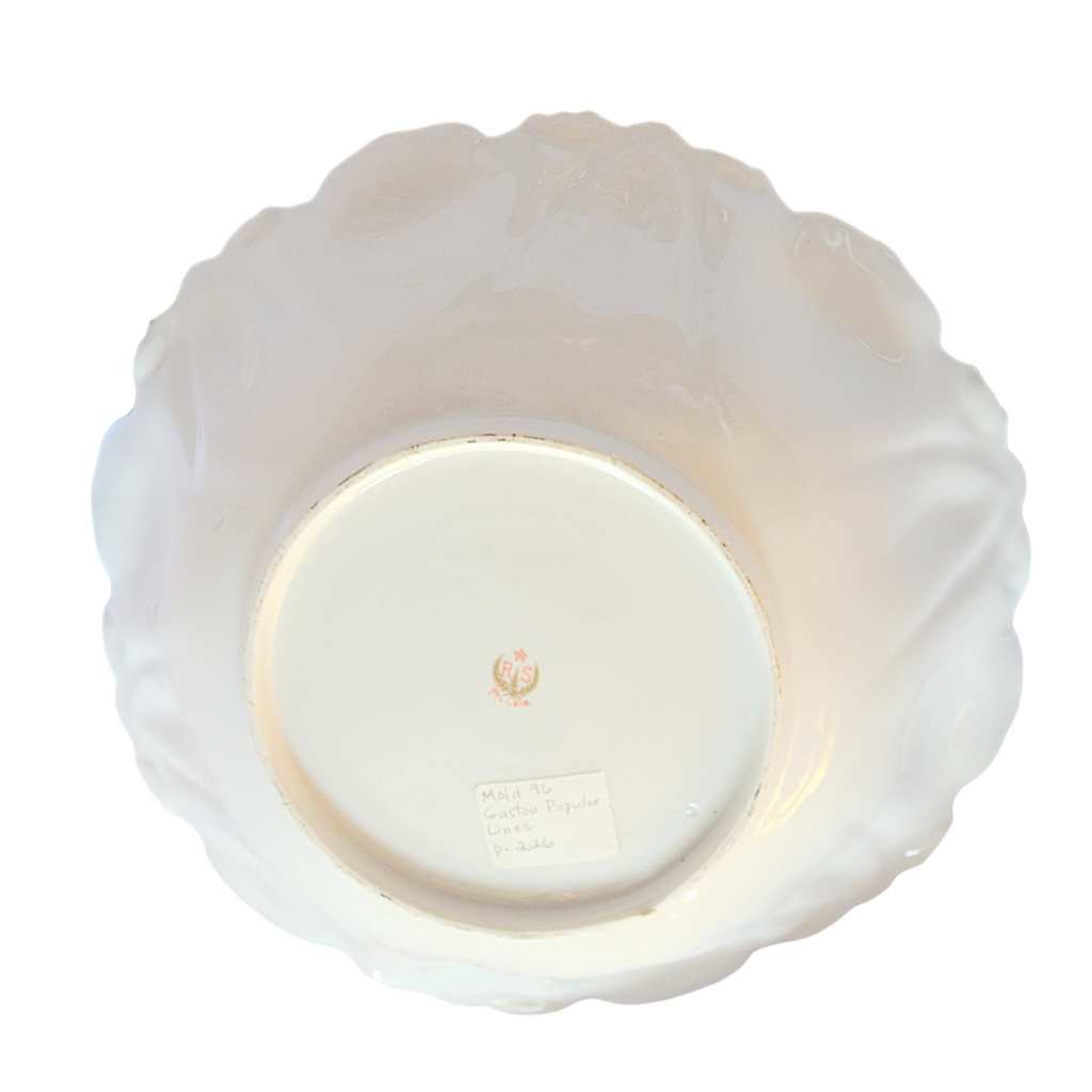 RS Prussia Porcelain Bowl Mold 96 Snowballs & Pink Roses Lilac Purple Flash